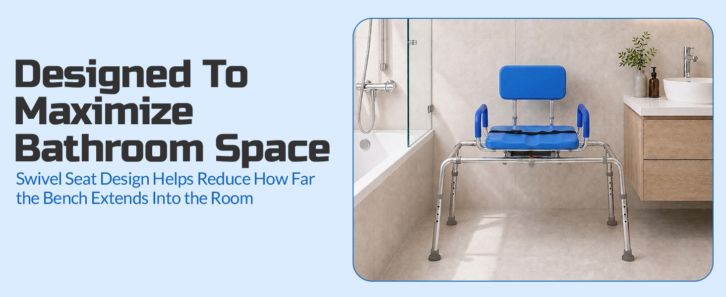 Platinum Health Carousel Sliding Shower Chair Tub Transfer Bench with Swivel Seat, Premium Padded