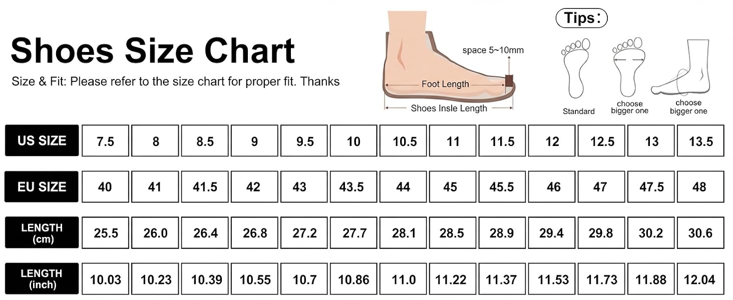 foot length measurement guide for konhill mens slip on sneakers size chart