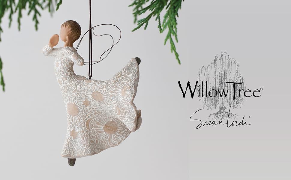 Willow Tree Song of Joy angel in ballet pose with hands raised to mouth.