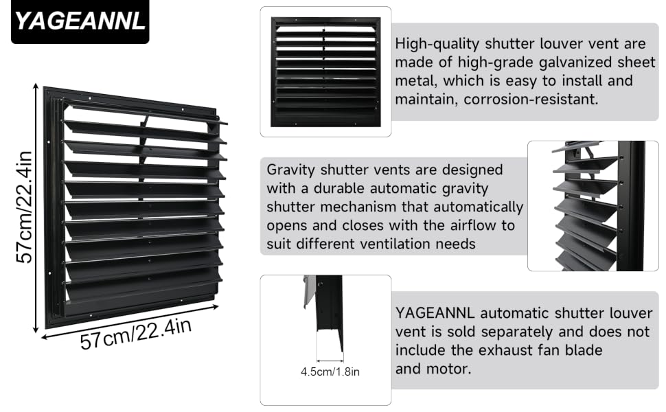 20 Inch Automatic Exhaust Shutter Louver Vent
