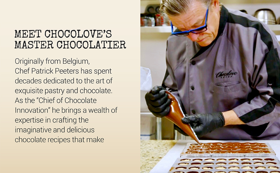 Chef Patrick Peeters crafting chocolove products from Belgium