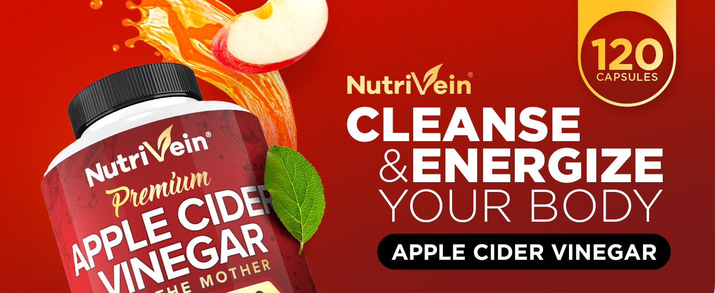 Nutrivein Cleanse and Energize Your Body with Apple Cider Vinegar. 120 Vegan Capsules.
