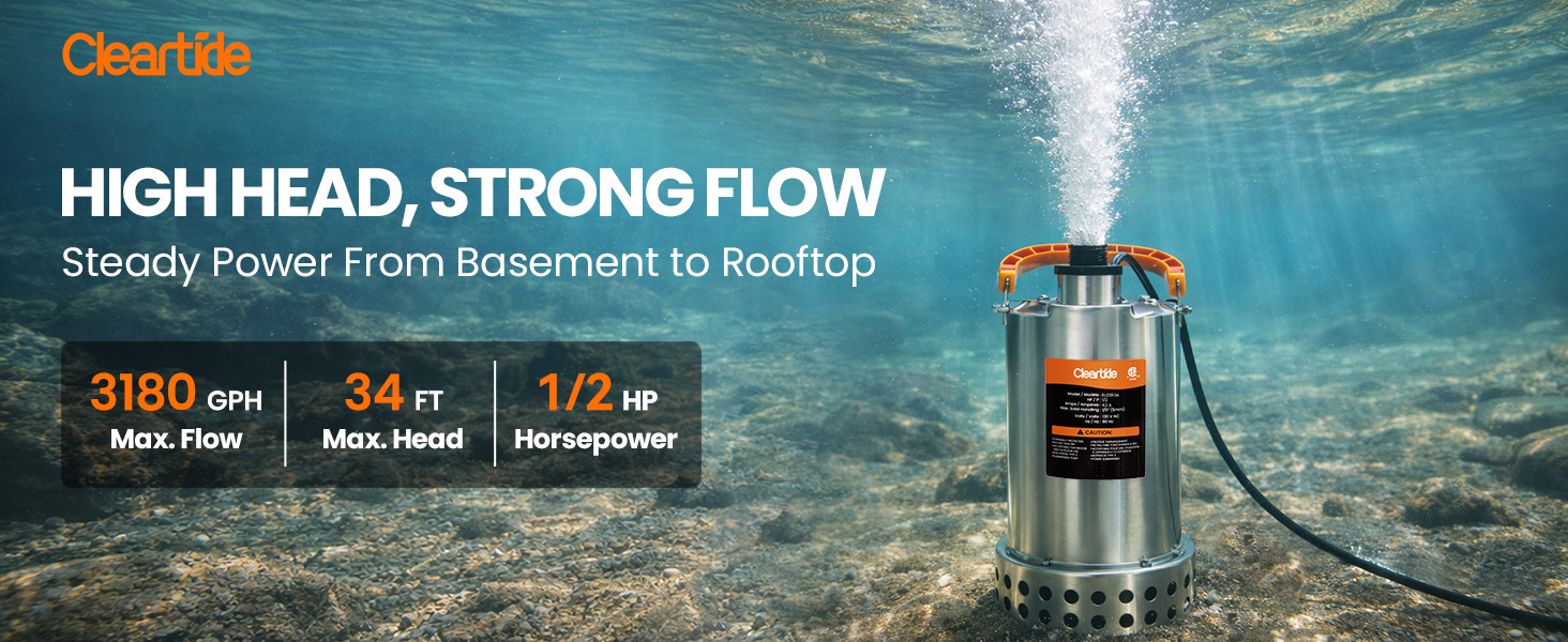 Cleartide Stainless Steel Submersible Utility Water Pump