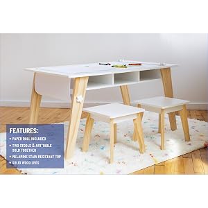wildkin white wooden arts and crafts table kids toddlers stools organization playroom storage