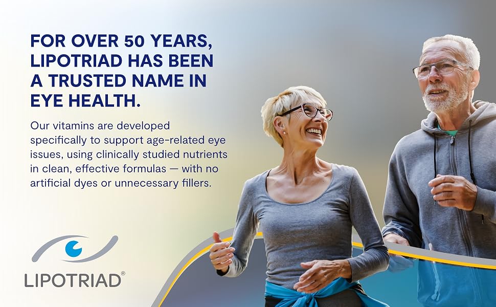 Mature couple running and smiling next to Lipotriad Logo