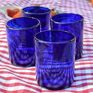 NOVICA Handblown Blue Glass Tumblers Set of 6 Mexico for Juice Wine Whiskey and Drinks Drinkware