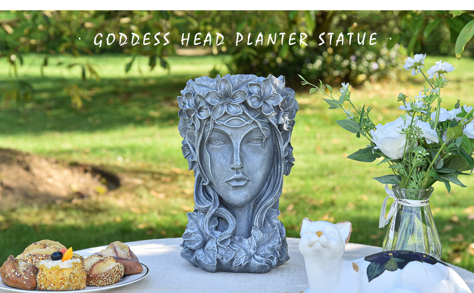 goddess head planter statue