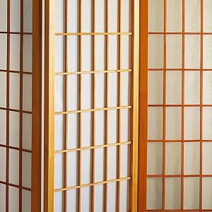 Close up view of honey window pane shoji screen