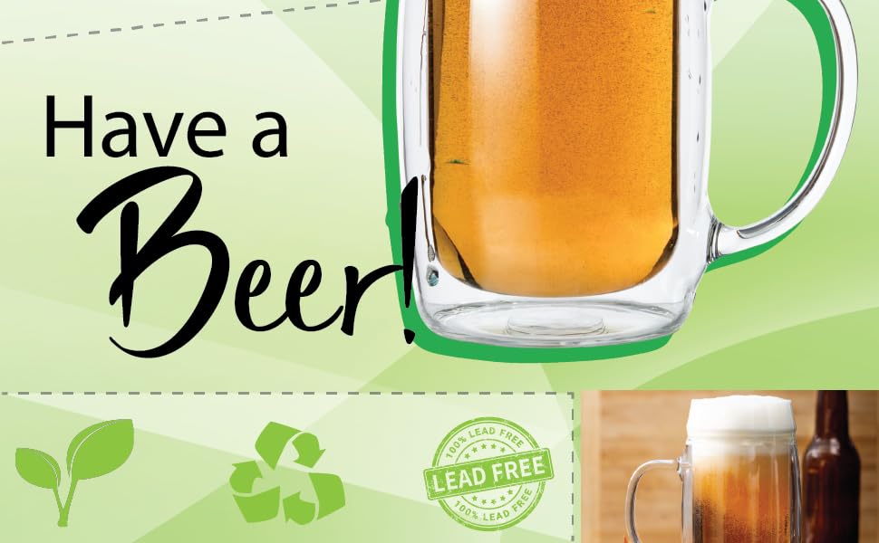 Double Walled mug filled with beer on green background