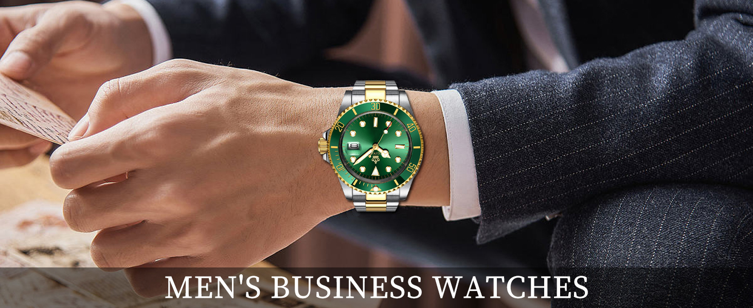 Mens Luxury Rotatable Bezel Sapphire Glass Luminous Quartz Silver Gold Two Tone Watch