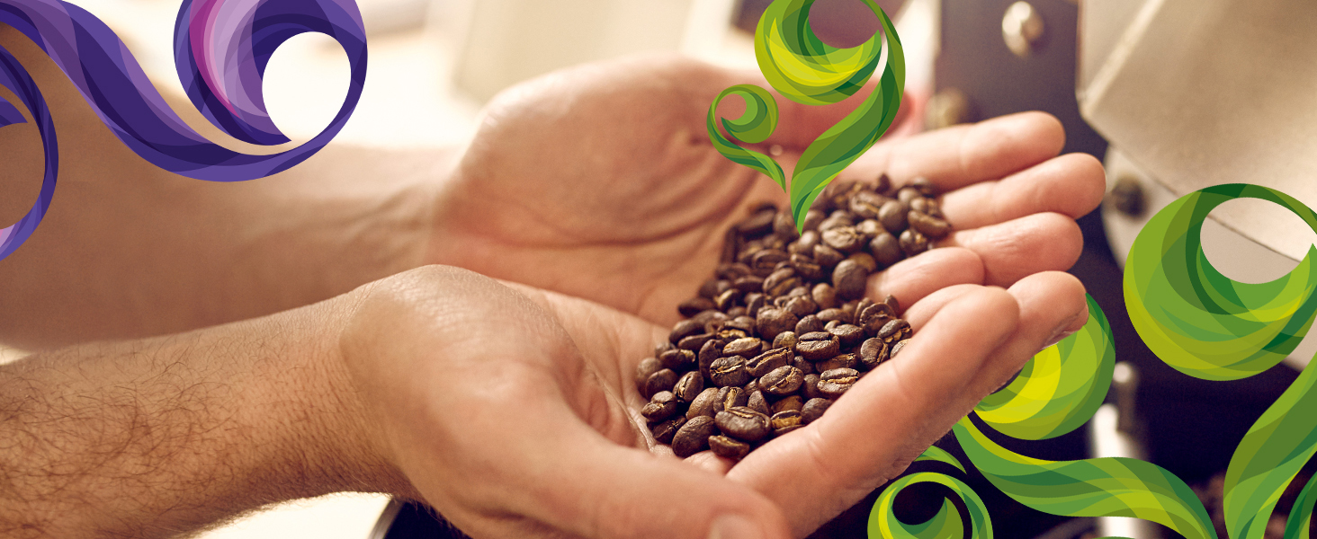 hands with coffee beans
