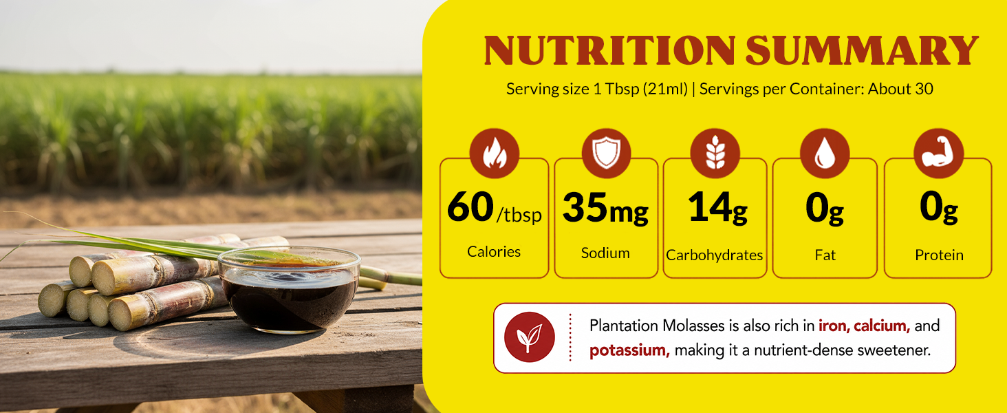 Plantation Blackstrap Molasses 15 oz – Unsulphured Blackstrap Molasses, Rich Natural Sweetener