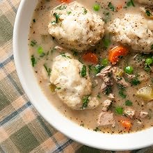A bowl of pheasant and dumplings