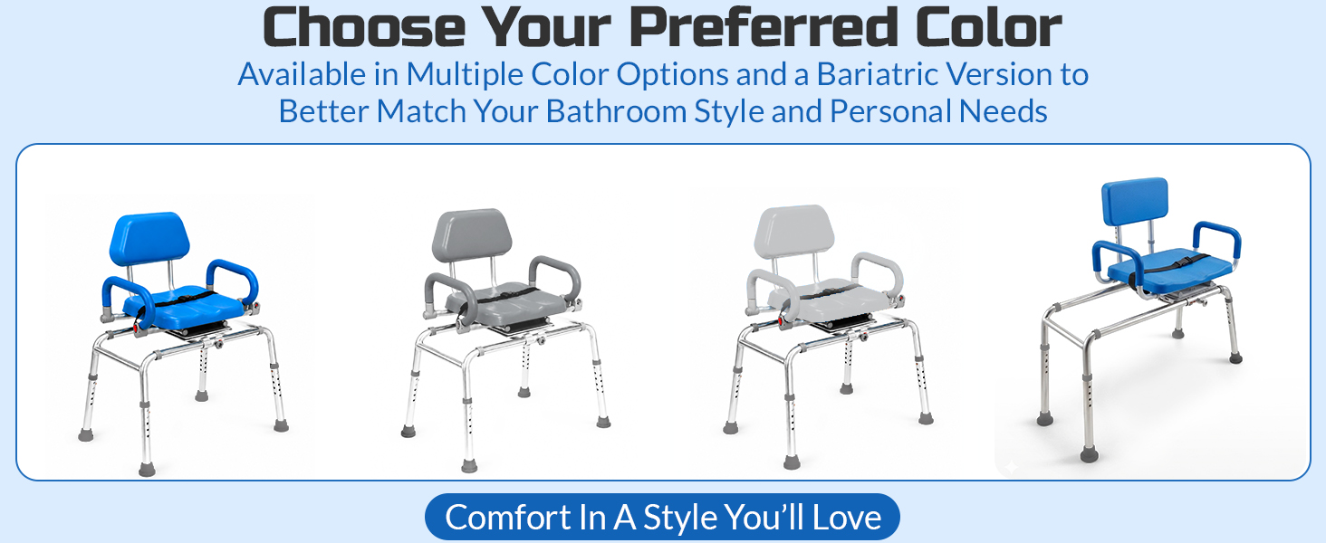 Platinum Health Carousel Sliding Shower Chair Tub Transfer Bench with Swivel Seat, Premium Padded