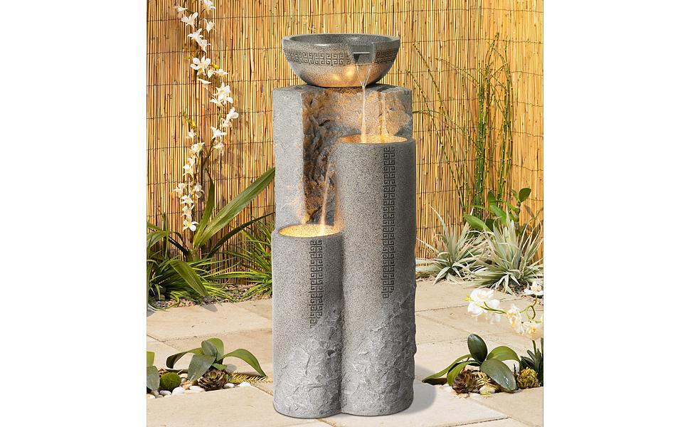 Bowl and Pillar 34 1/2" High Modern Fountain with LED Lights