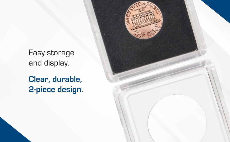 Clear, durable 2-piece design makes coin storage and display effortless.