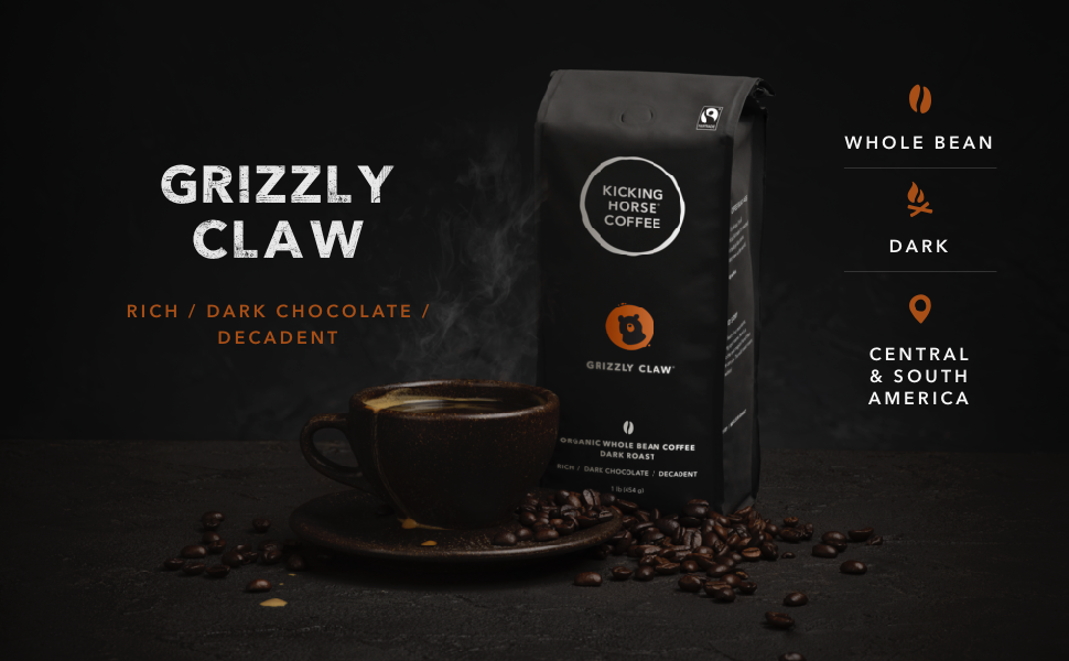 Kicking horse coffee Grizzly Claw Dark Roast Coffee Organic Coffee Fairtrade Coffee Best Coffee