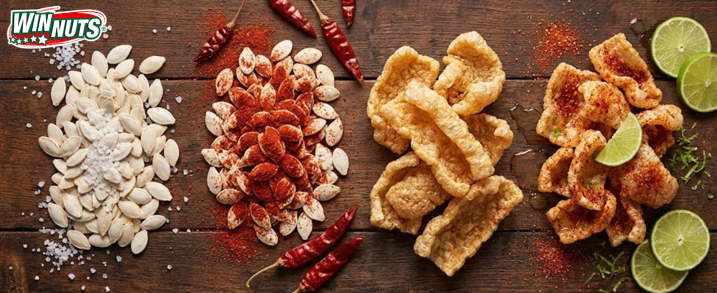 pumpkin seeds pork rinds winnuts peantus cacahuate limón habanero chips mexico potato lemon kettle