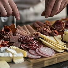 Labell maple cutting board used for prep and serving charcuterie, meats &amp;amp; cheese