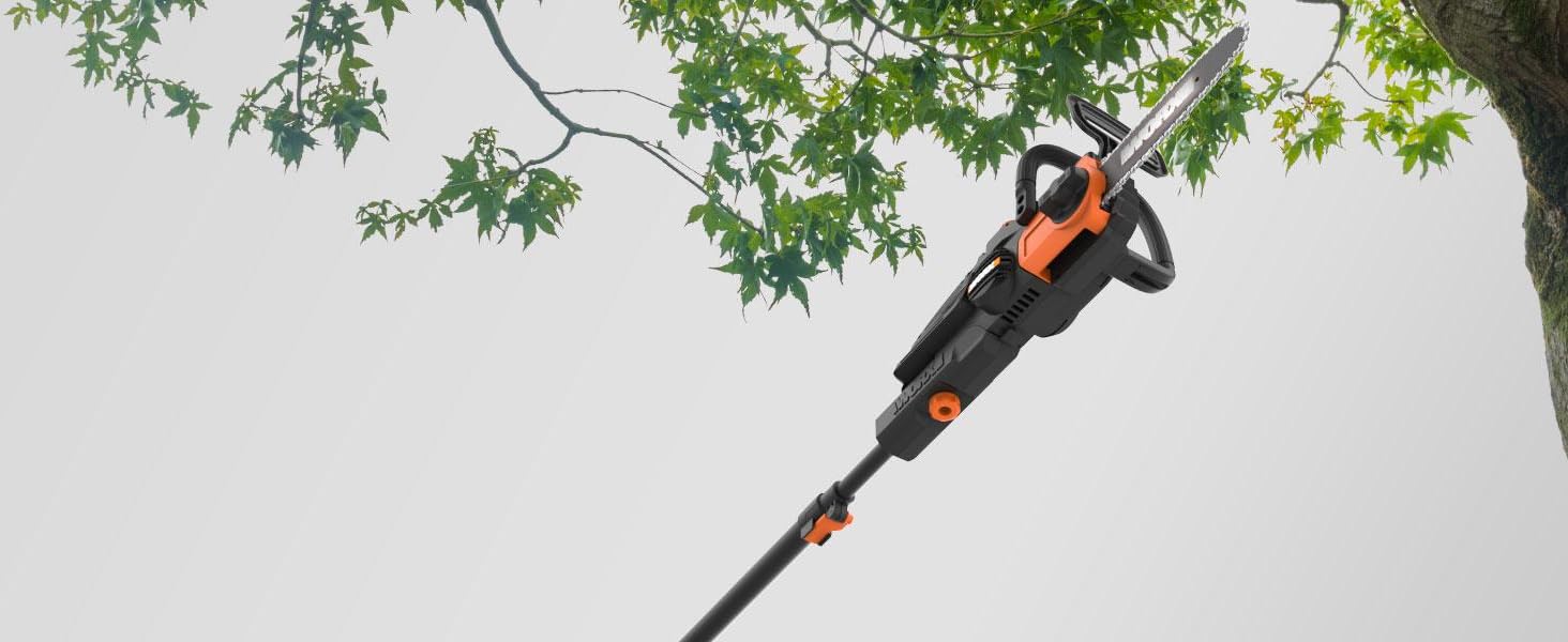 pole saw, cordless pole saw, battery powered pole saw, 10 inch pole saw, tree pruner