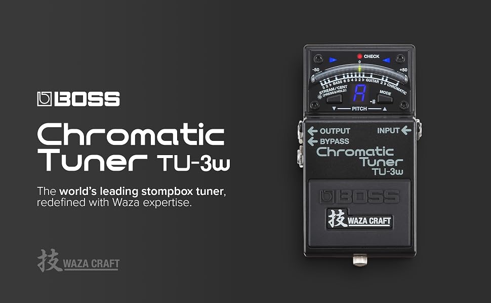 Chromatic; Tuner; Guitar; Bass; LED; Brightness; Flat; Drop; Mode; Buffer; TU-3; Roland; Waza; Japan