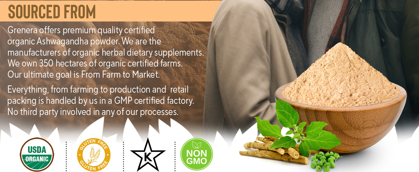 Vegan organic ashwagandha root powder natural plant based herbal supplement