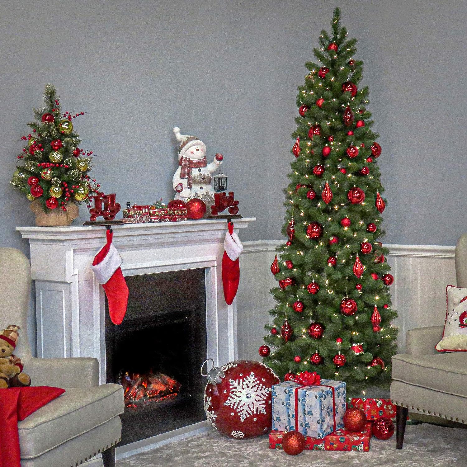 National Tree Company 7.5ft Pre-Lit Downswept Douglas Fir Christmas Tree | Slim, 350 Clear Lights, 796 Tips, Includes Stand, Green