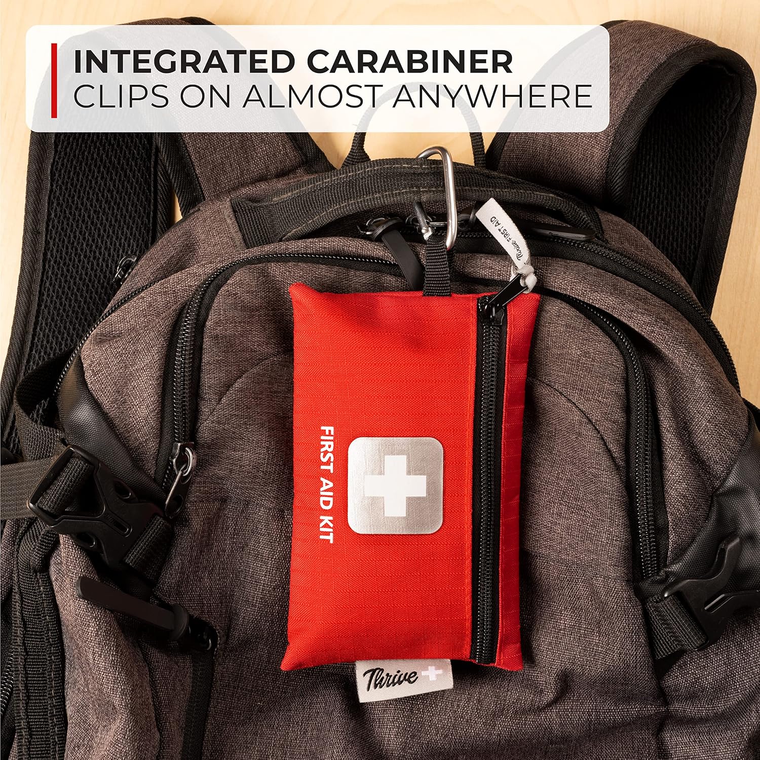 Thrive Mini First Aid Kit - Compact Travel Essentials Pack - Waterproof Camping Essentials Set - Portable Car First Aid Kit & Hiking Supplies Pouch - 66-Piece Set, Red Shell Case
