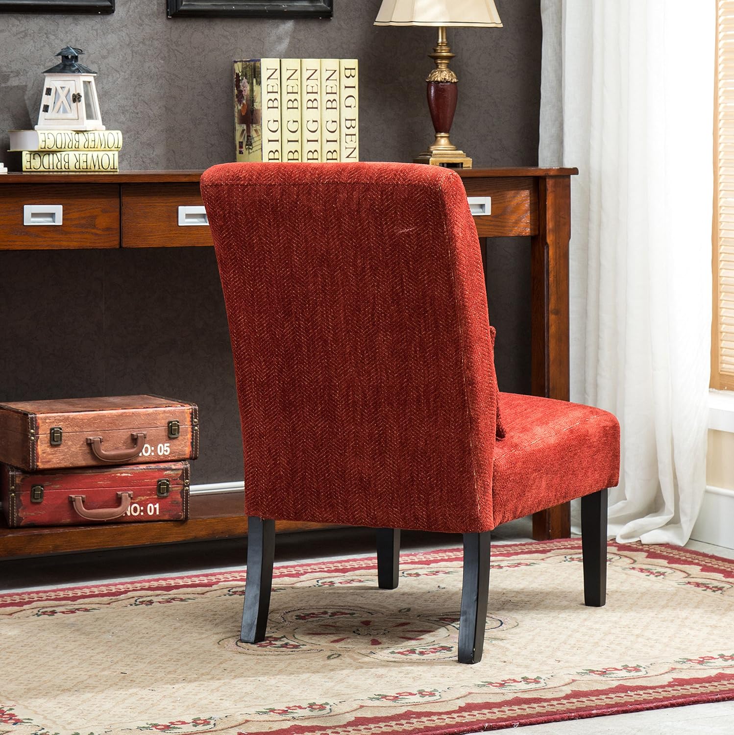 Roundhill Furniture Pisano Teal Blue Fabric Armless Contemporary Accent Chair with Kidney Pillow