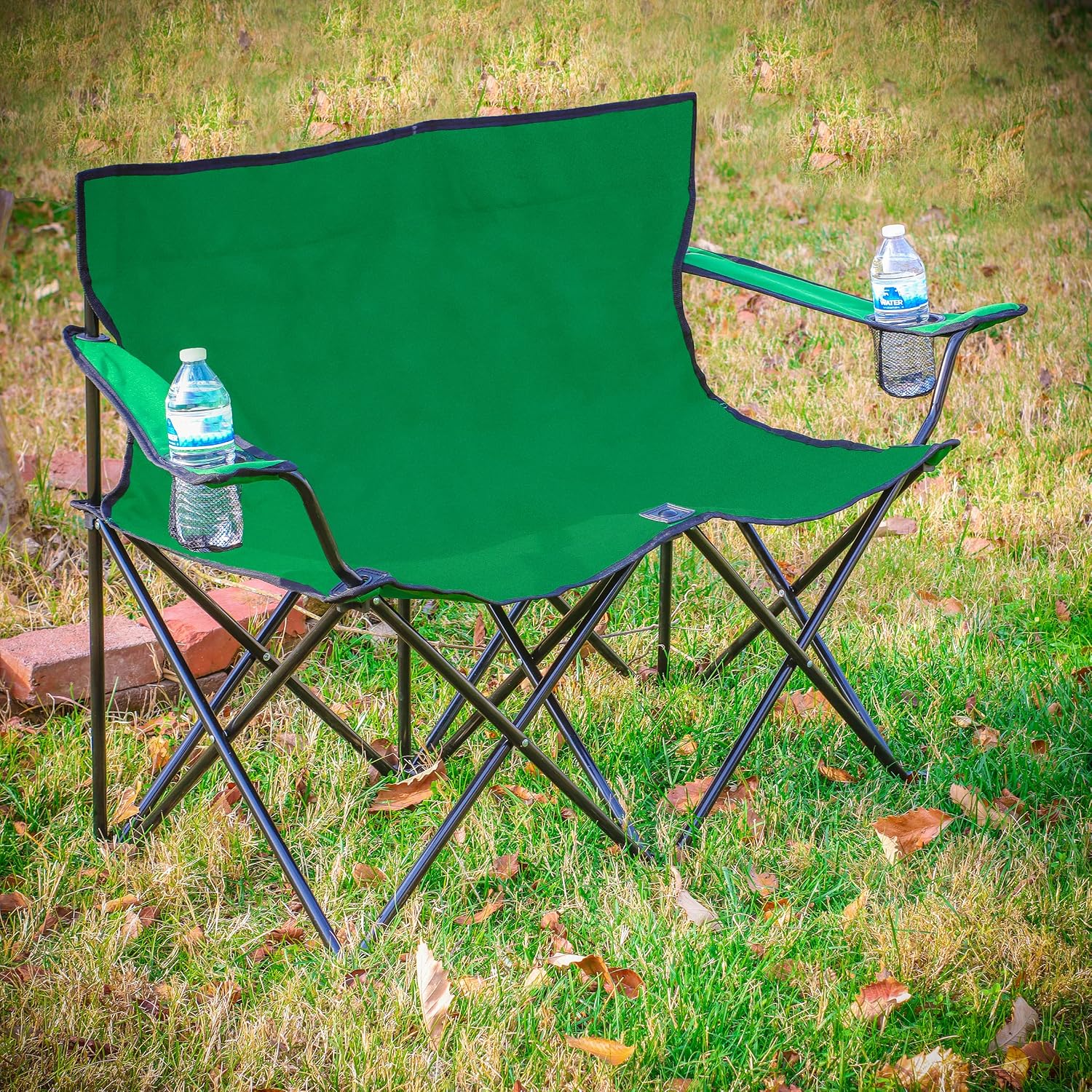 Trademark Innovations Loveseat Style Double Camp Chair, 40" L x 22" W x 31.5" H, Polyester, Army Green