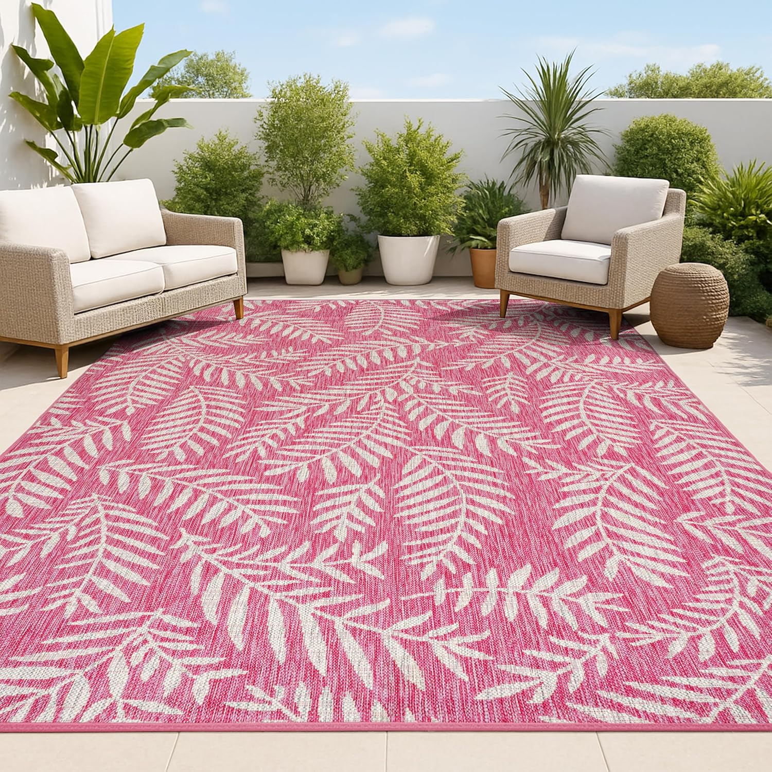 JONATHAN Y Palm Frond Indoor Outdoor Area Rug 3X5 Navy/Ivory, Nevis for Backyard, Patio, Porch, Easy-Cleaning, High Traffic, Pet-Friendly