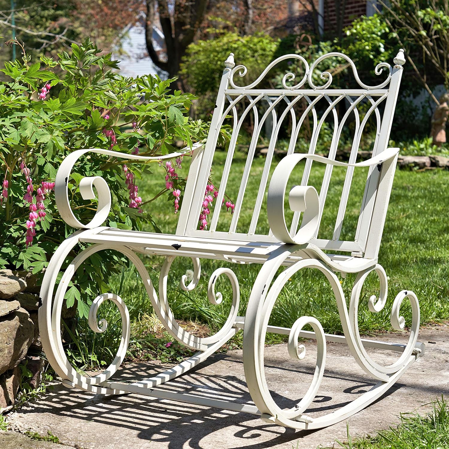 Zaer Ltd. Outdoor Metal Rocking Arm Chair (Arm Chair, Antique White)