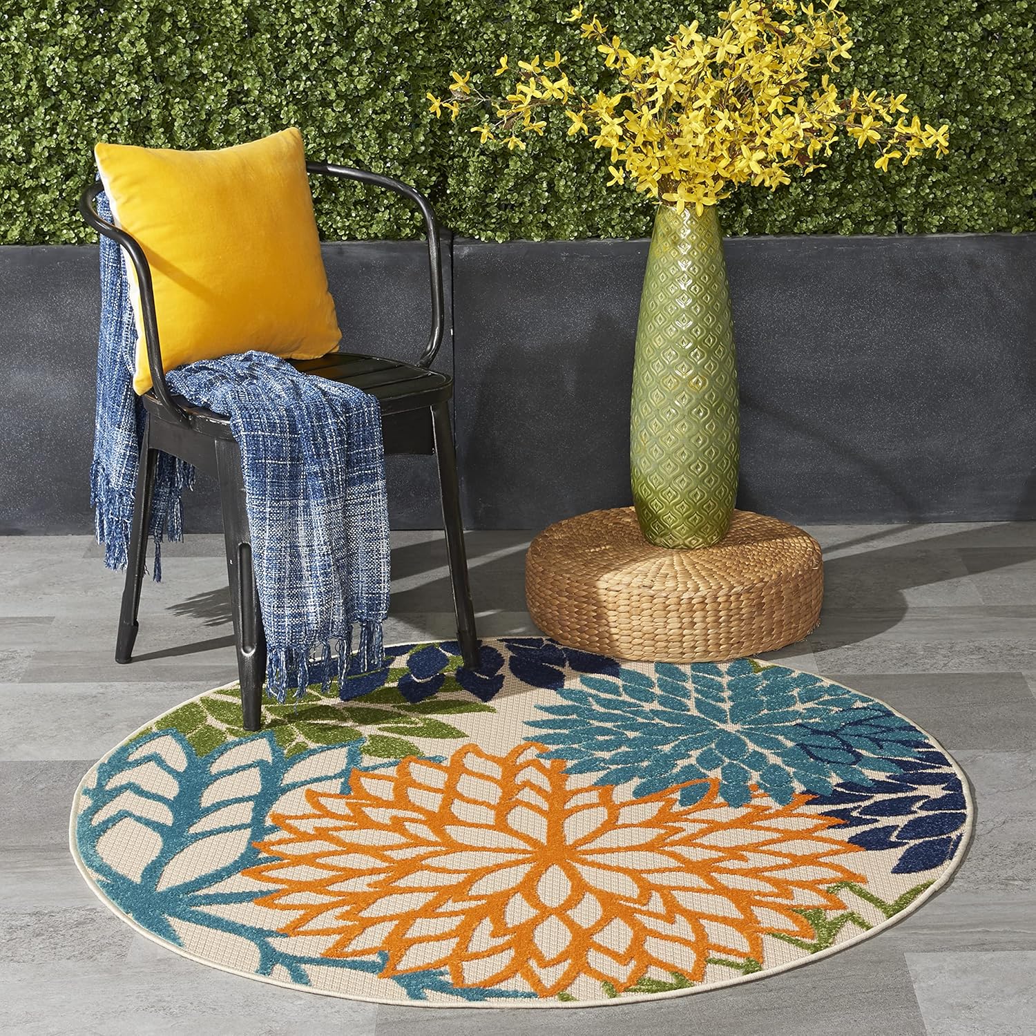 Nourison Home Aloha Indoor/Outdoor Black White 2'8" x 4' Area Rug, Tropical, Botanical, Easy Cleaning, Non Shedding, Bed Room, Living Room