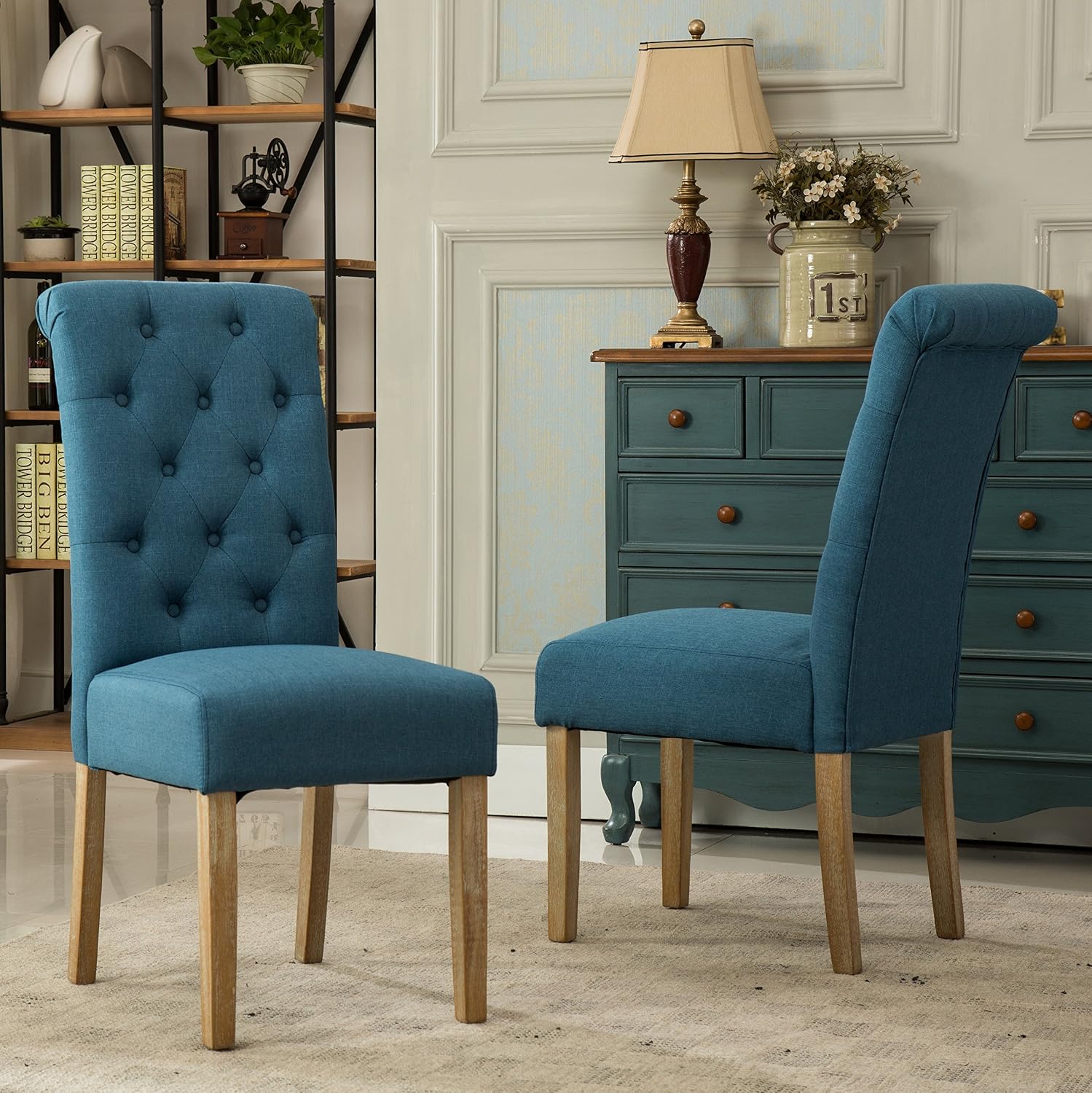 Roundhill Furniture Habit Solid Wood Tufted Parsons Dining Chair (Set of 2), Tan