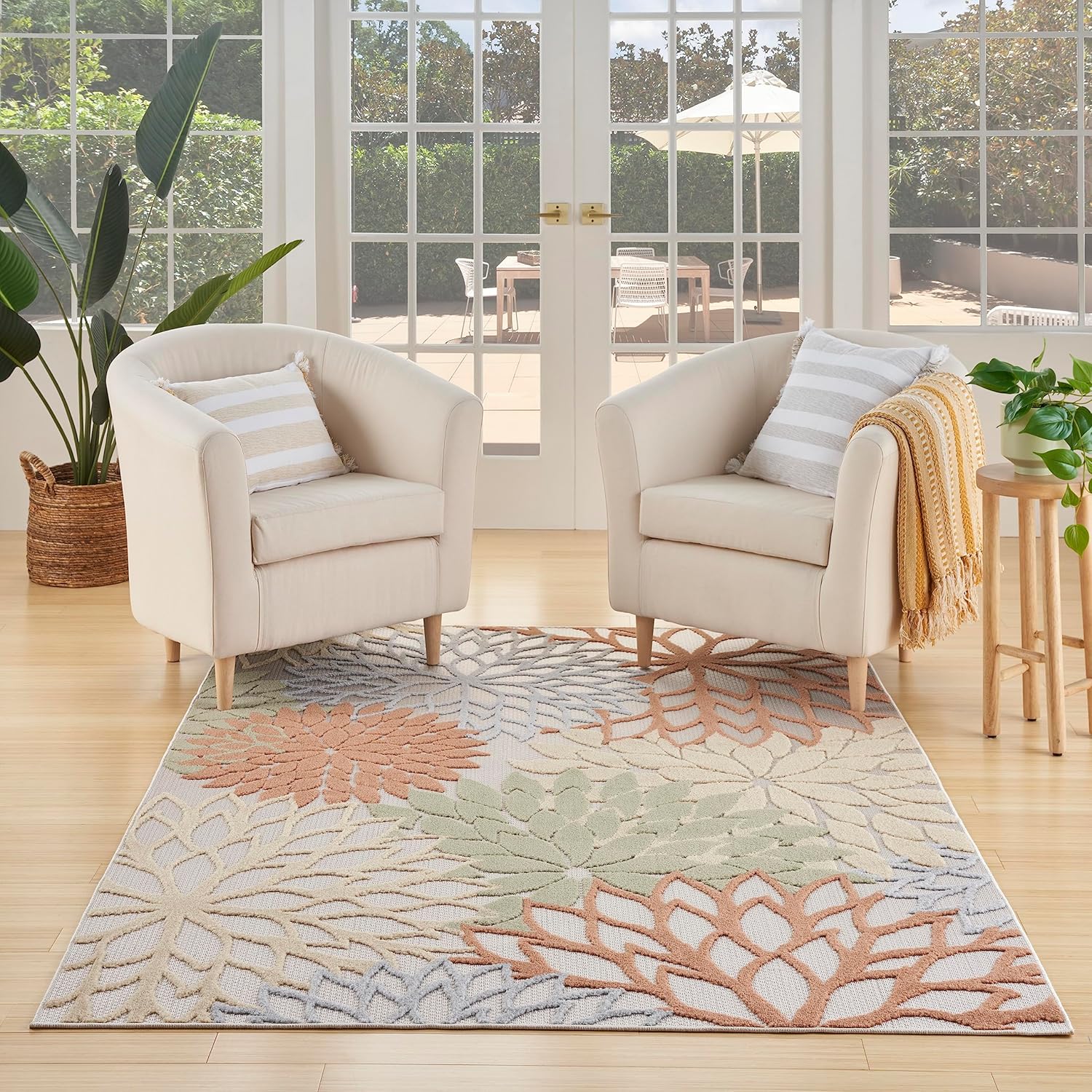 Nourison Home Aloha Indoor/Outdoor Black White 2'8" x 4' Area Rug, Tropical, Botanical, Easy Cleaning, Non Shedding, Bed Room, Living Room