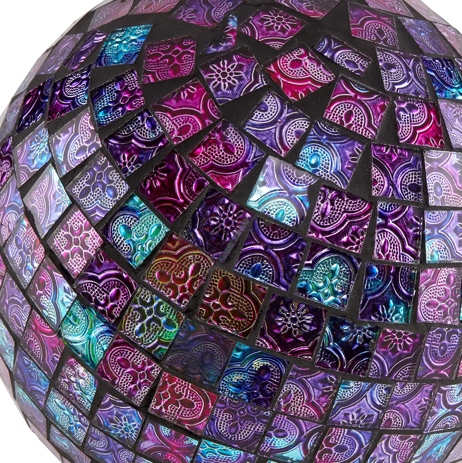 Alpine Corporation 10" Diameter Indoor/Outdoor Glass Mosaic Gazing Globe Yard Decoration, Purple Pearlized Petals Design