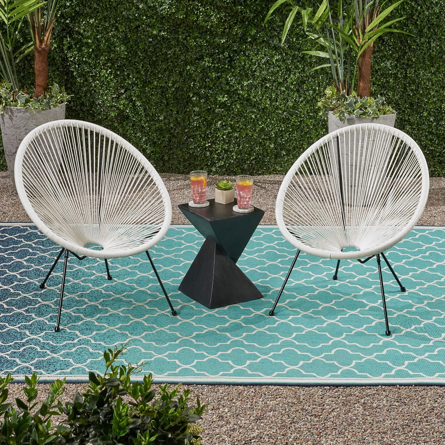 GDFStudio Noble House Anson Outdoor Hammock Weave Chair in Teal and Black (Set of 2)