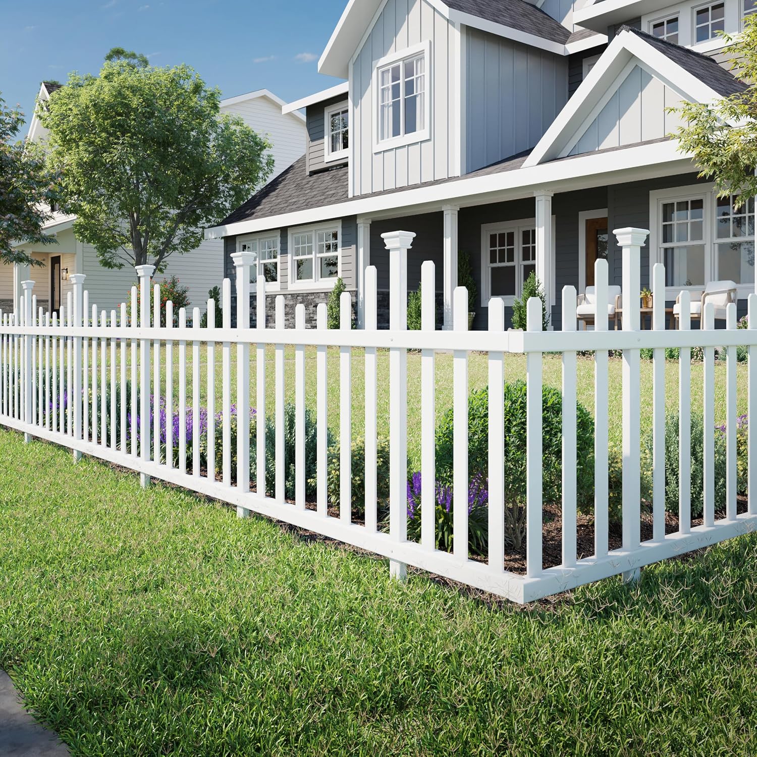 Zippity Madison Picket Fence Panels, White Vinyl DIY No Dig Kit | 2.5ftH x 2.3ftW, White, 2 Panels, Garden Border or Yard Enclosure, ZP19001