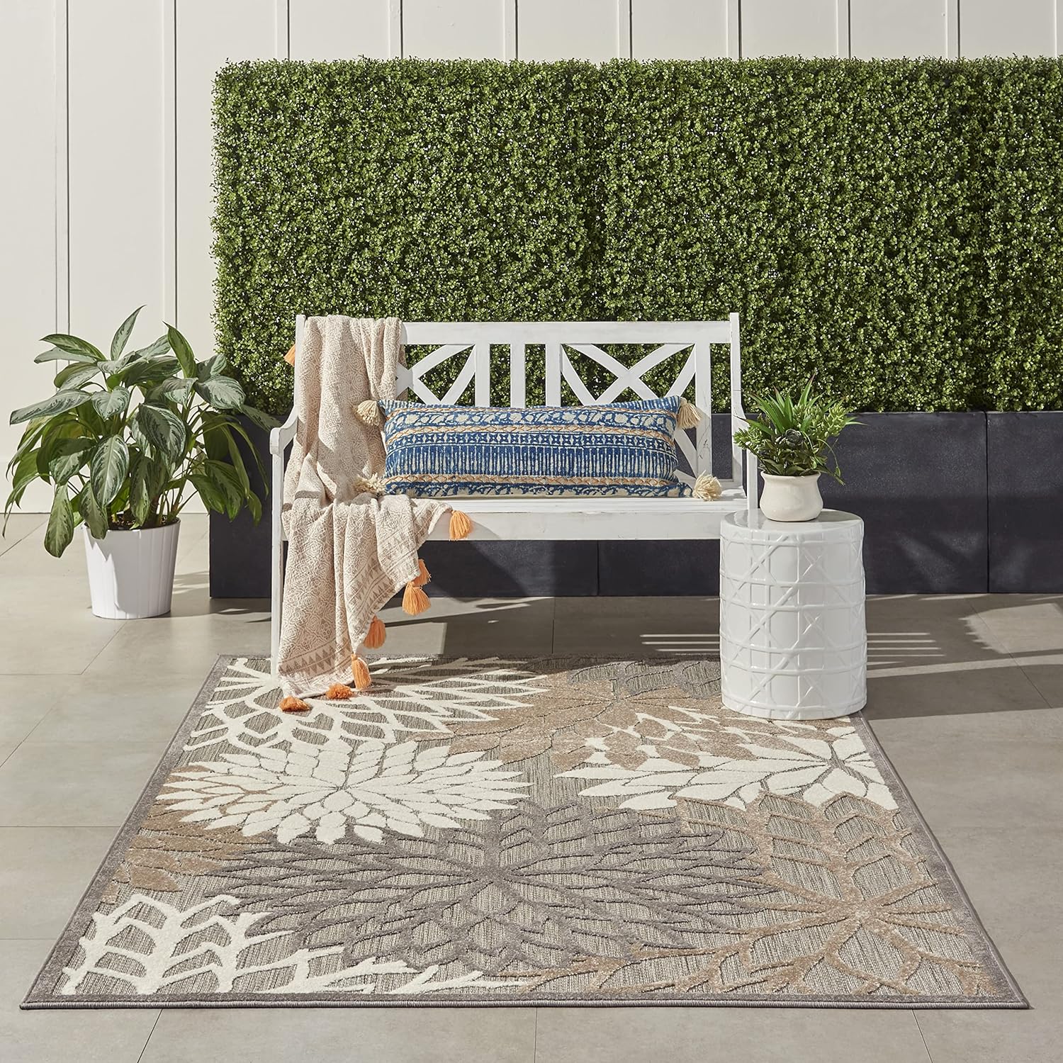 Nourison Home Aloha Indoor/Outdoor Black White 2'8" x 4' Area Rug, Tropical, Botanical, Easy Cleaning, Non Shedding, Bed Room, Living Room