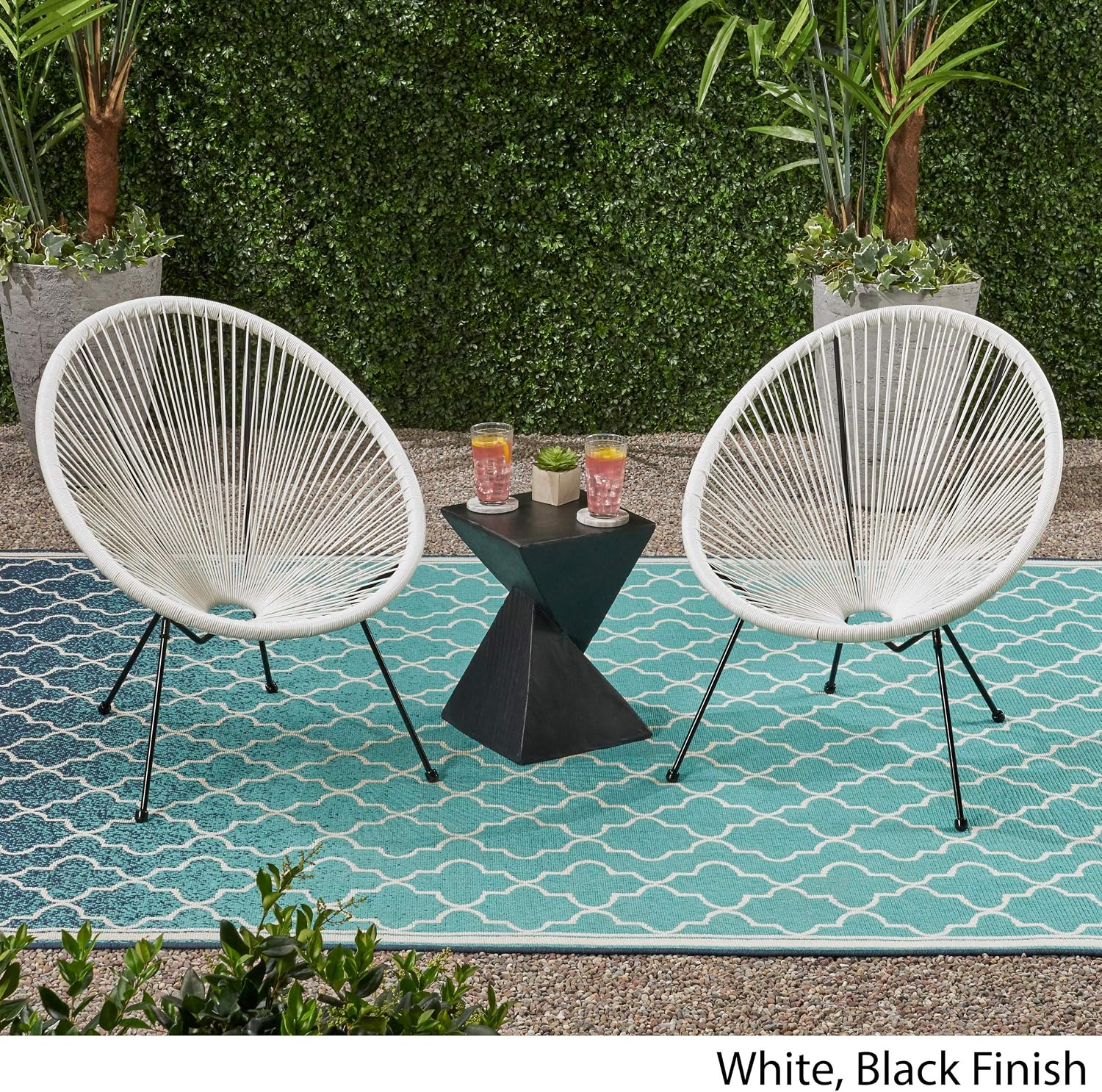GDFStudio Noble House Anson Outdoor Hammock Weave Chair in Teal and Black (Set of 2)