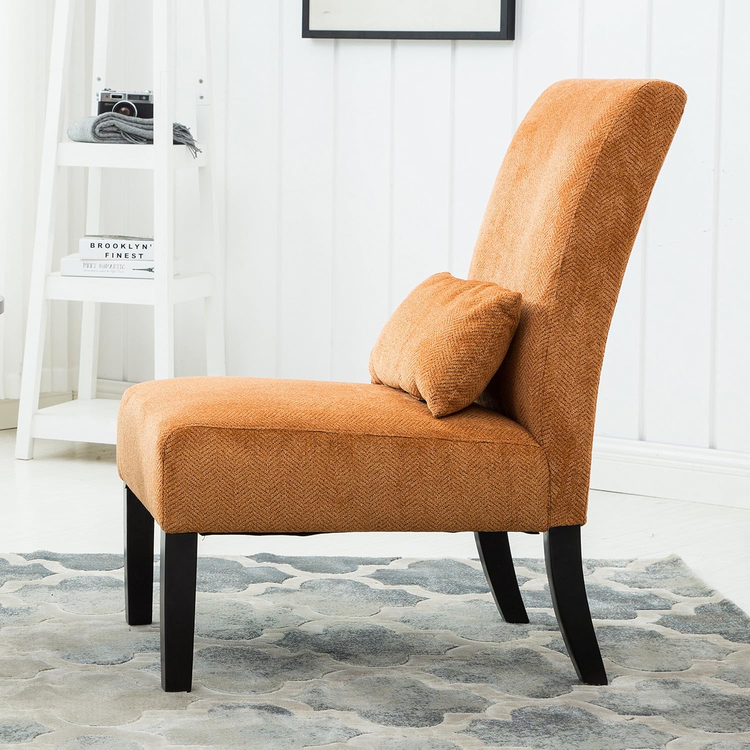 Roundhill Furniture Pisano Teal Blue Fabric Armless Contemporary Accent Chair with Kidney Pillow
