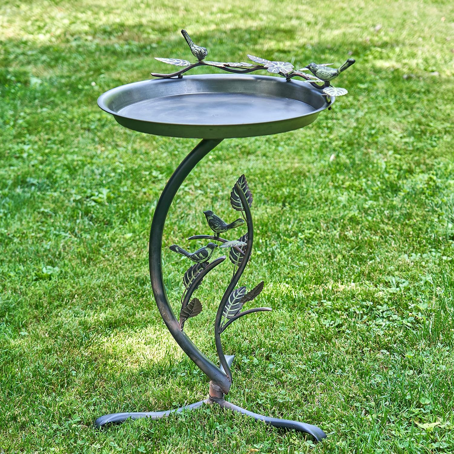 Zaer Ltd. Shallow Birdbath on Curved Branch Stand (Aged Copper Finish)