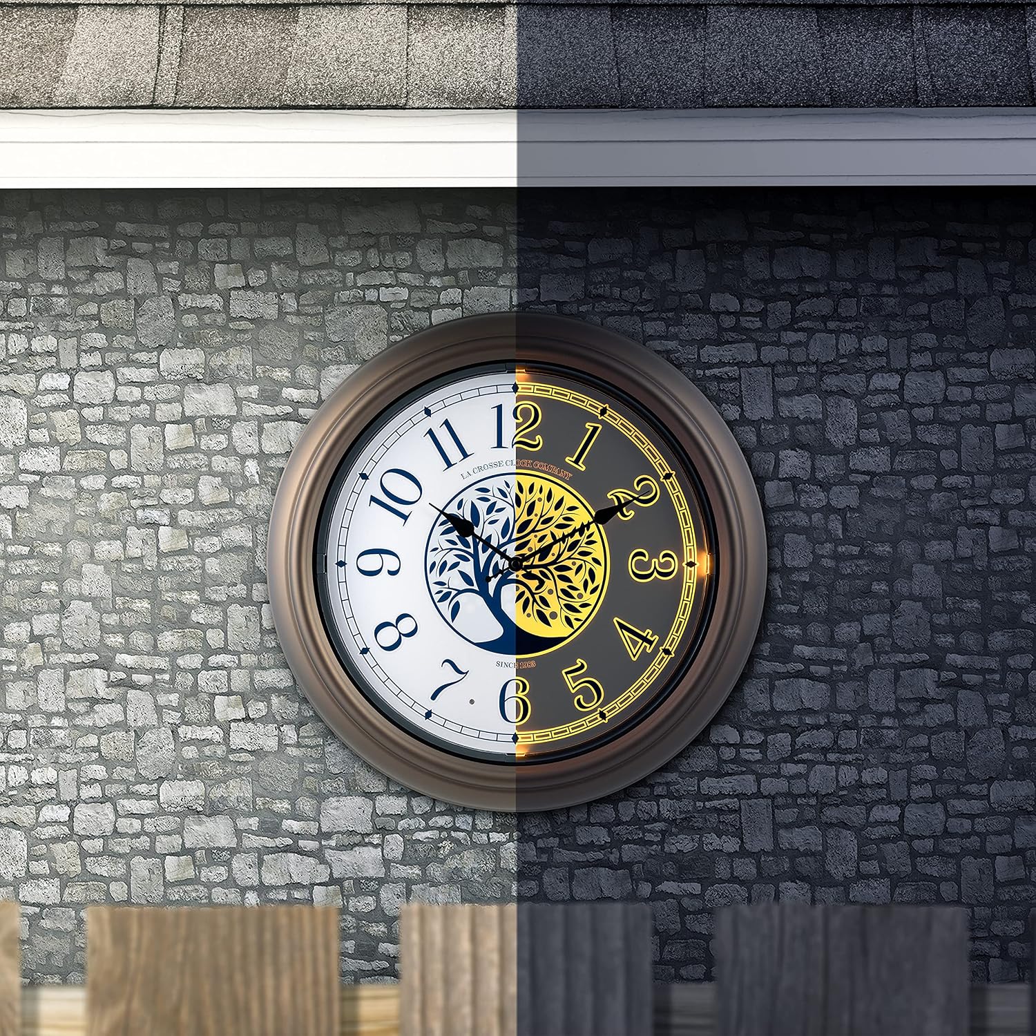 La Crosse Technology Indoor/Outdoor Lighted Dial Analog Quartz Wall Clock, 18" Dia. (403-3246BR)