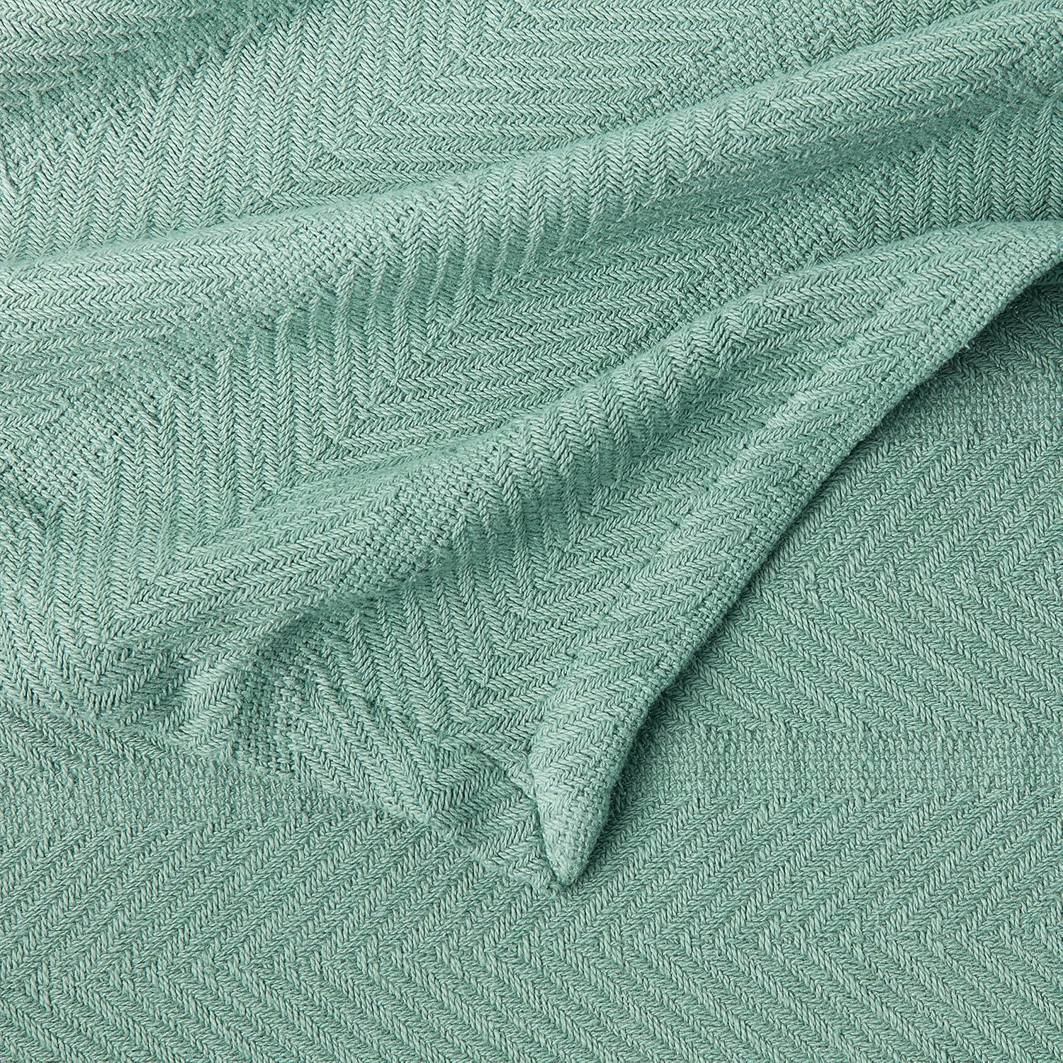 Eddie Bauer - Queen Size Blanket, 100% Soft Cotton Bed Blanket for Year Round Comfort, Throw Blanket for Couch or Bed (Herringbone Blue Stripe)