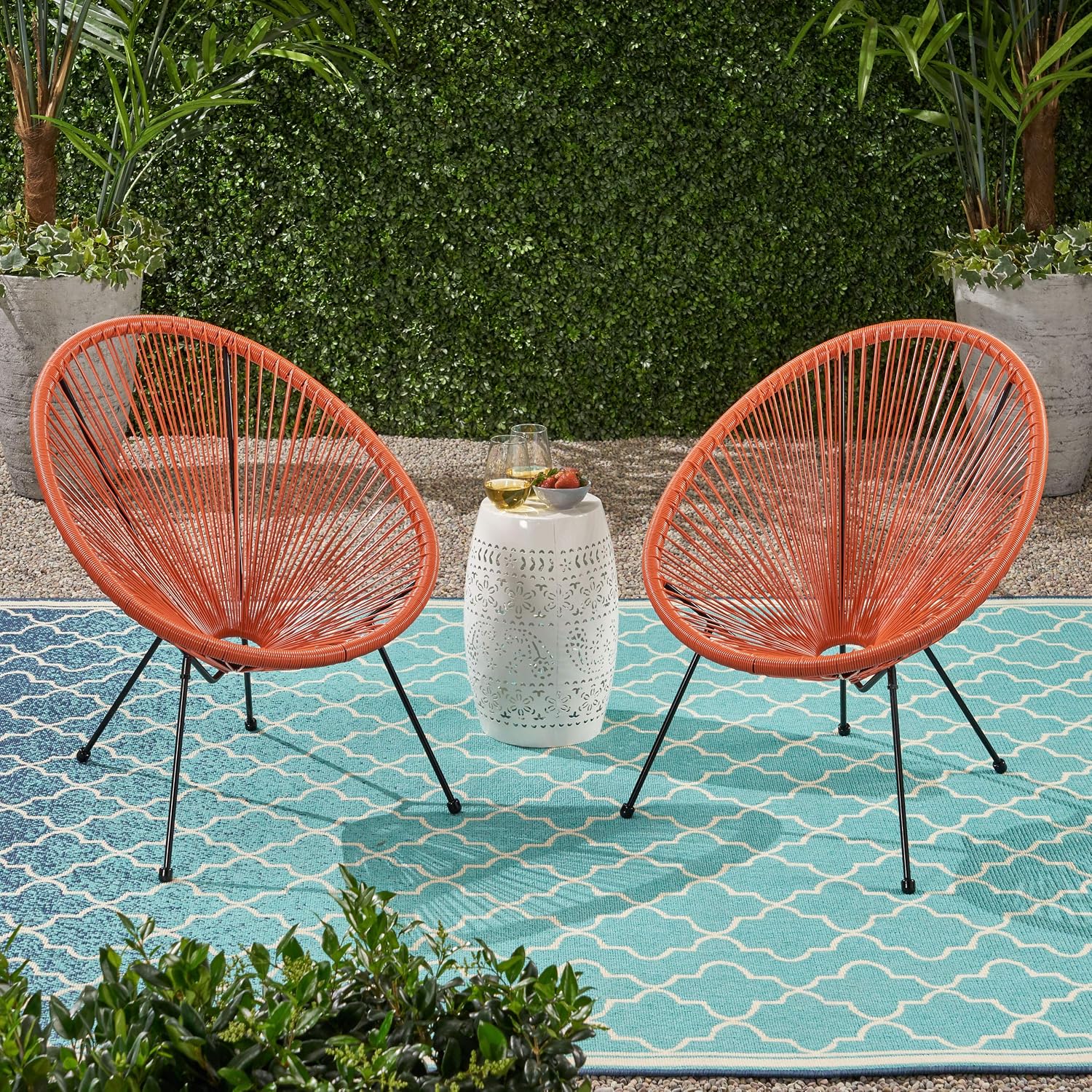 GDFStudio Noble House Anson Outdoor Hammock Weave Chair in Teal and Black (Set of 2)