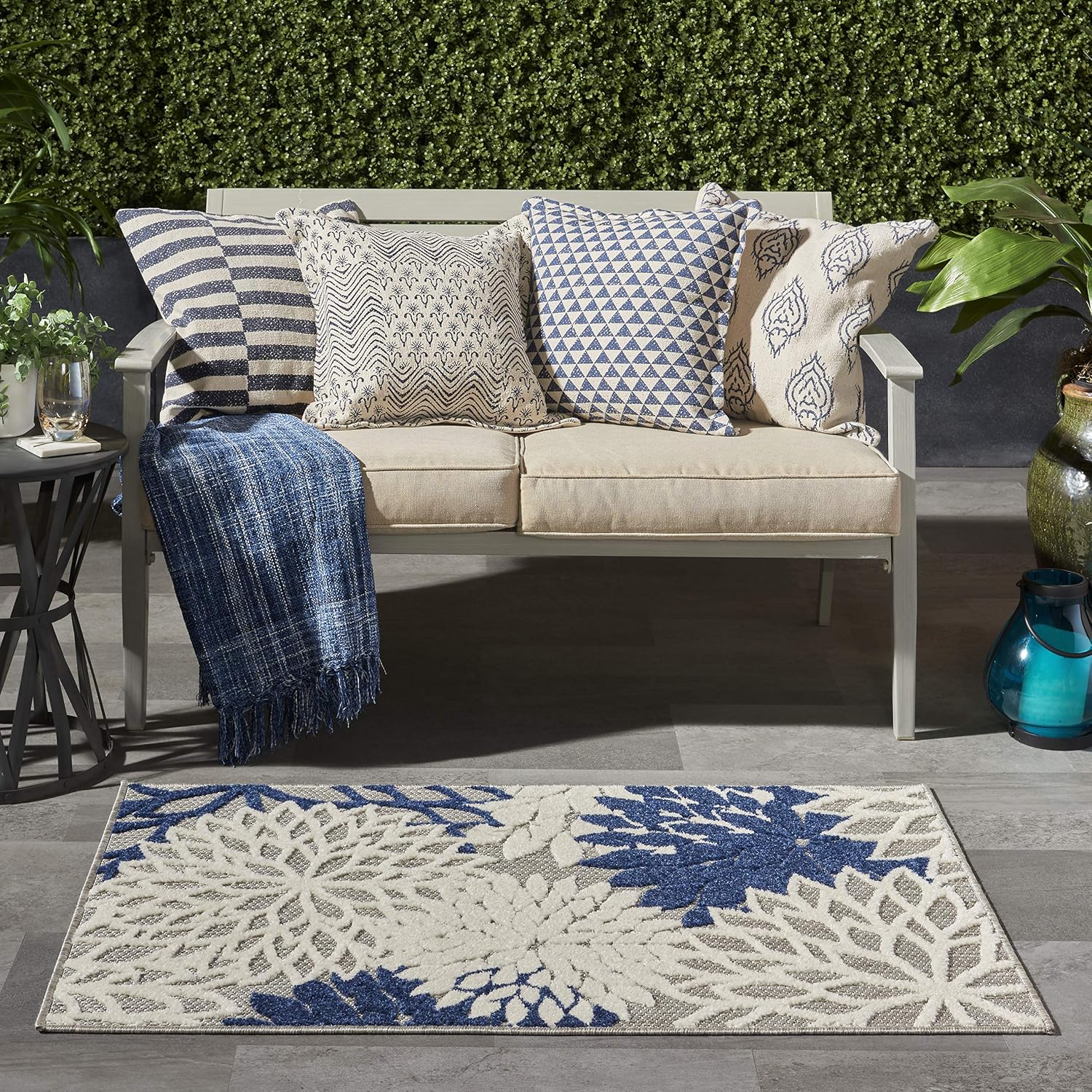 Nourison Home Aloha Indoor/Outdoor Black White 2'8" x 4' Area Rug, Tropical, Botanical, Easy Cleaning, Non Shedding, Bed Room, Living Room