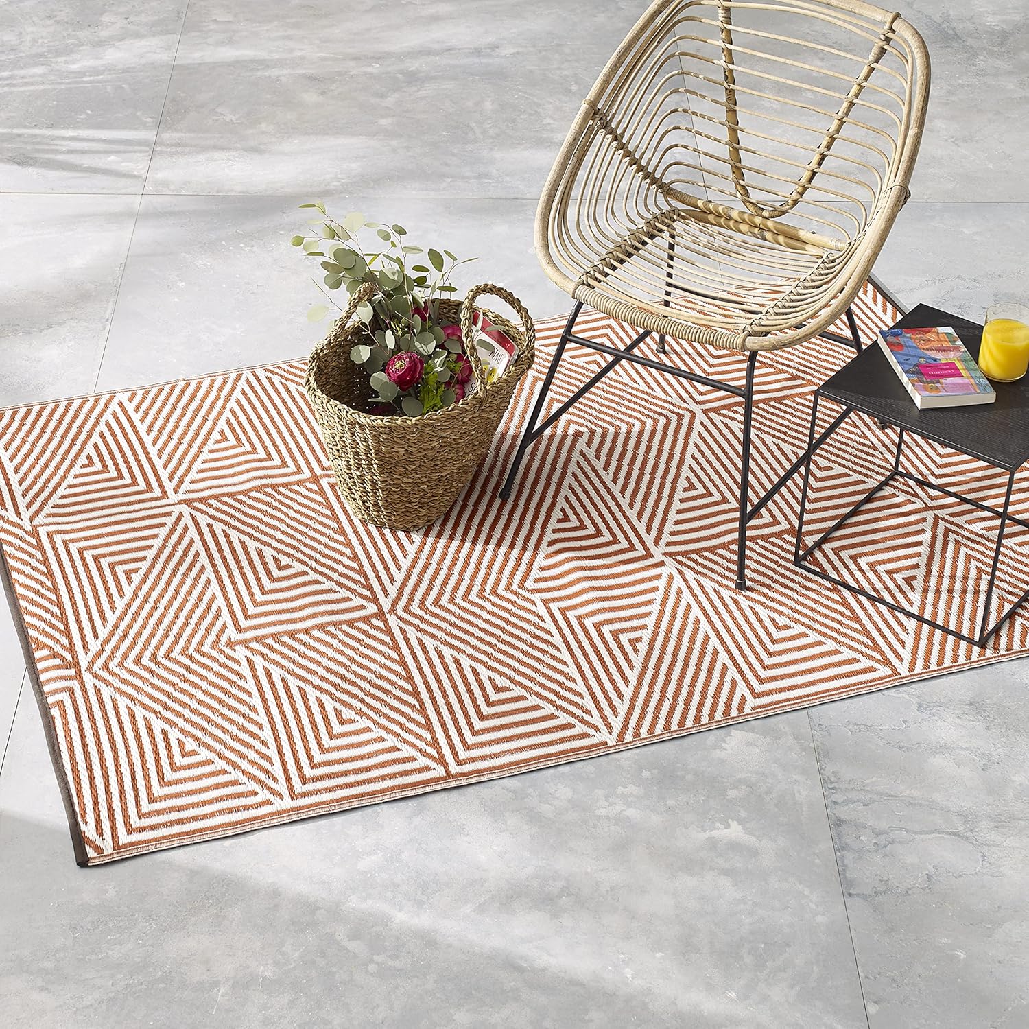 Fab Habitat Outdoor Rug - Waterproof, Fade Resistant, Crease-Free - Premium Recycled Plastic - Geo Tribal - Porch, Deck, Balcony, Mudroom