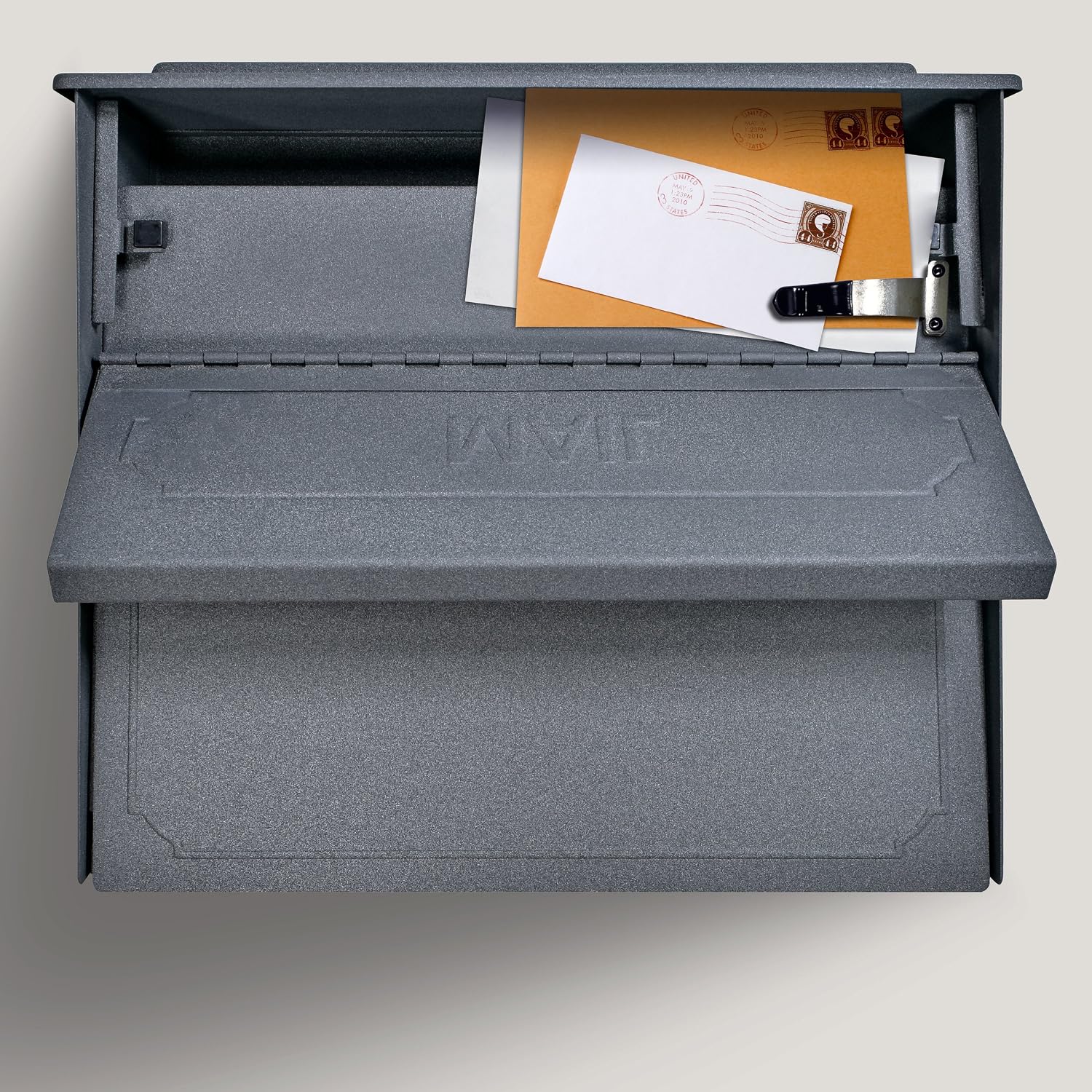 Mail Boss 7172 Townhouse Locking Security Wall Mount Mailbox, Black, Pack of 1 | Anti-pry locking door, classic stamped-panel design with decorative top cap, fixed slot fits envelopes and magazines.