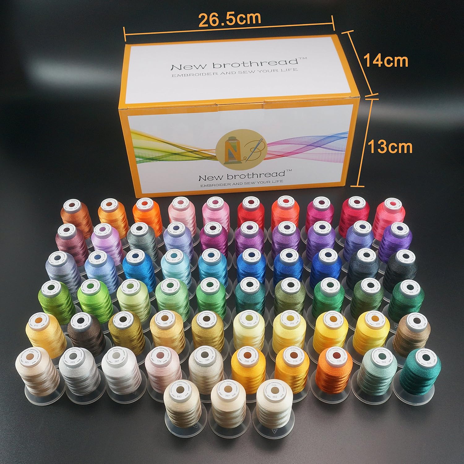 New brothread 63 Colors Polyester Embroidery Machine Thread Kit | Colors Compatible with Brother, 40WT, 500M/550Y spool
