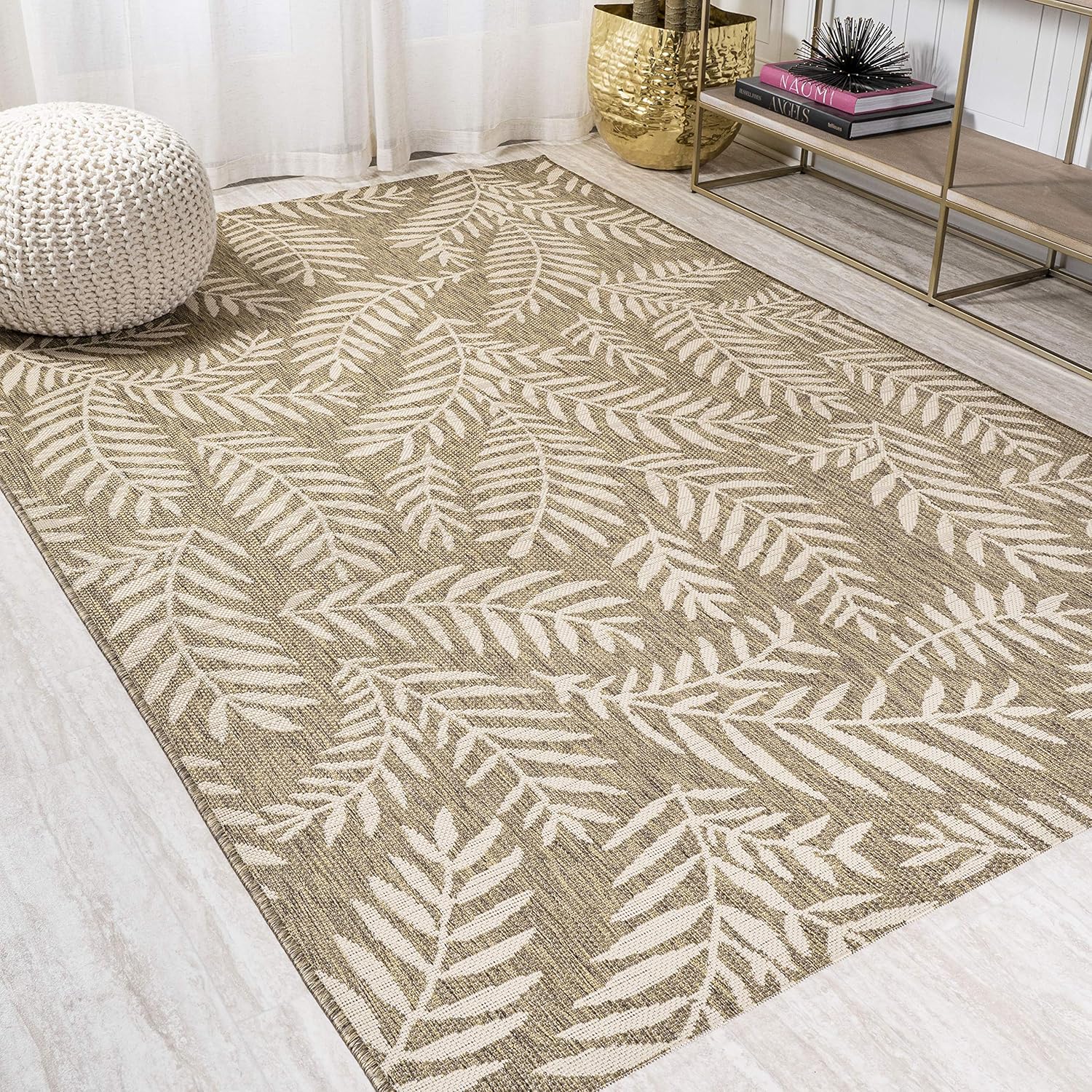 JONATHAN Y Palm Frond Indoor Outdoor Area Rug 3X5 Navy/Ivory, Nevis for Backyard, Patio, Porch, Easy-Cleaning, High Traffic, Pet-Friendly